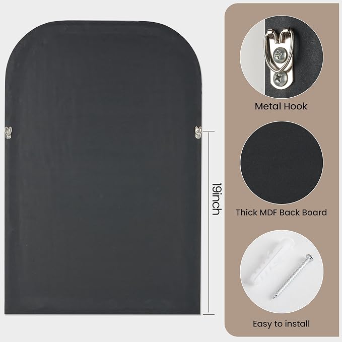 20"x30" Arch Wall Mirror Bathroom Mirror for Wall Mounted, Tempered Glass, Wood Grain Finish Frame Wall Mirror Decorative for Living Room Bedroom Entryway, Black