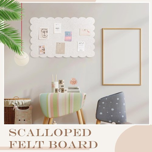 Mooliwe Scalloped Felt Bulletin Board - 36 x 18 Inches Foldable Beige Cork Board Alternative