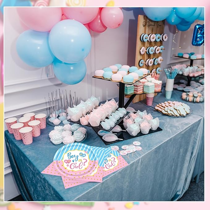 40 Pcs Gender Reveal Party Supplies, Disposable Paper Plates and Napkins Tableware Set for Boy or Girl Gender Reveal Party Baby Shower Decorations Serves 20