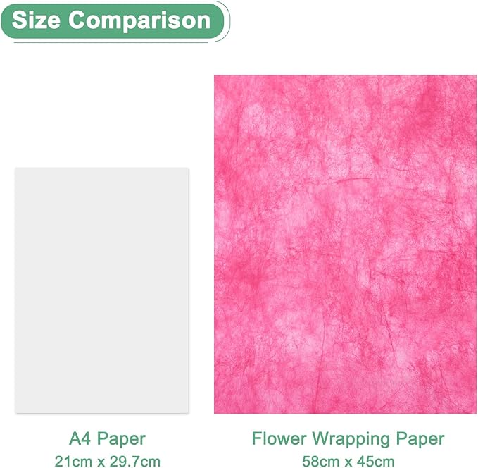 M METERXITY 38-Sheet Korean Cotton Wrapping Flower Paper, 22.8x17.7 Inch/ 58x45cm Waterproof Floral Wrapping Cotton Paper for Bouquets/Gift Packaging [Hot Pink]