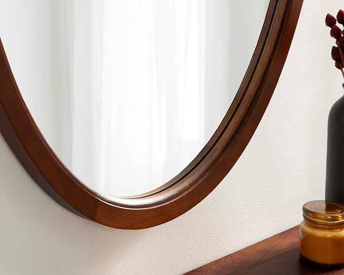 Kate and Laurel Hogan Farmhouse Oval Framed Wall Mirror; 24 x 36; Dark Walnut; Decorative Traditional Wood Mirror with Soft Curvature and Modern Oval Shape