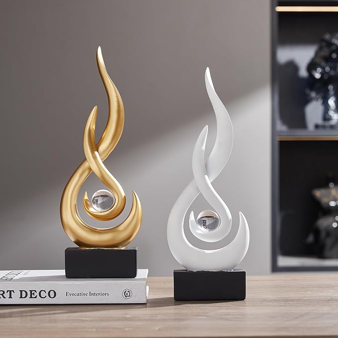 Modern Abstract Art Table Decoration,Resin Flame Statue Modern Centerpiece Ornaments for Living Room Great Gift Idea Home Decor,Collectibles (White)