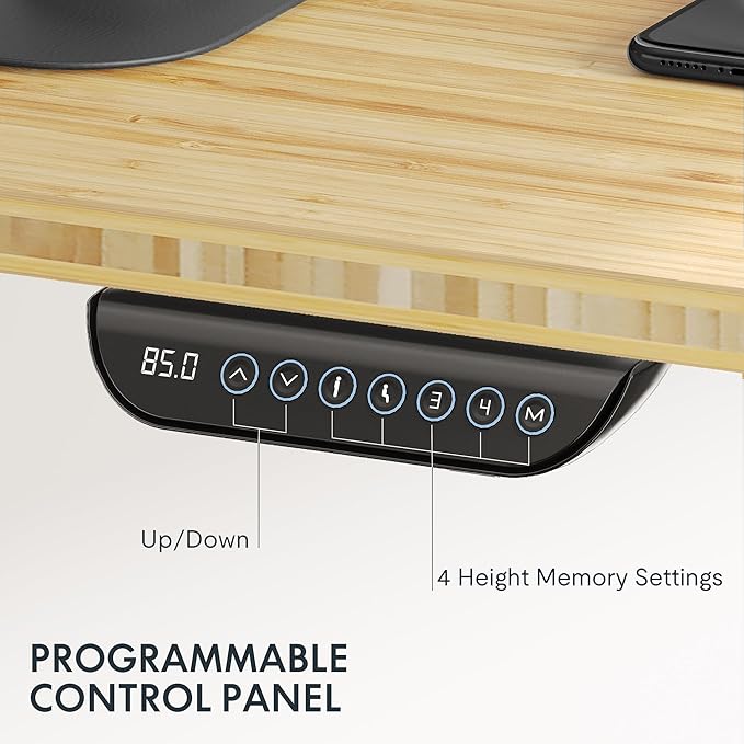 FLEXISPOT E6 MAX Bamboo Dual Motor 3 Stages Standing Desk 55x28 Inch Whole-Piece Board Electric Height Adjustable Stand Up Desk 150KG Load Capacity(White Frame + Bamboo Desktop)