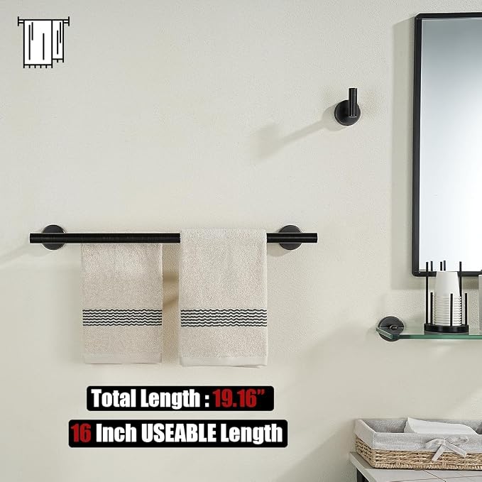 JQK Double Towel Bar Oil Rubbed Bronze, 19 Inch 304 Stainless Steel Thicken 0.8mm Towel Rack Bathroom, Towel Holder ORB Wall Mount, Useable Length 16 Inch, TB100L16-ORB