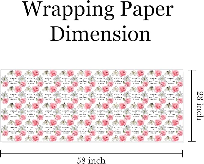 Fosteonix Custom Blooming Love Gift Wrapping Paper, Ideal for Couples Women Men, Personalized Floral Wrapping Paper for Christmas Birthday Wedding Party 58" x 23" Gift Wrap Roll