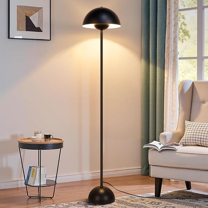 Coucrek 66'' Black Floor Lamp for Living Room, Industrial Standing Lamp with Unique Reflecting Shade, Modern Tall Floor Lamp for Bedroom Office Corner