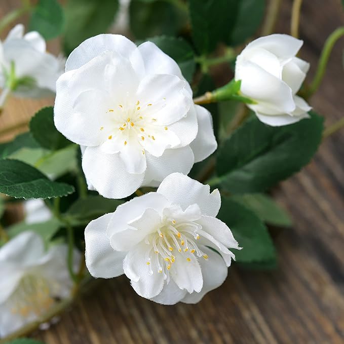 FiveSeasonStuff Bendable Shabby Chic White Flower Garlands, Artificial Silk Wild Roses Vine Leaves Hanging Flowers for Wall Decoration Basket Trellis Wedding Home 2 Pack 12 ft