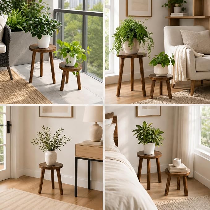 5-Piece Decorative Plant Stand Set Indoor Outdoor, 7-16 Inch Plant Stool Tables for Living Room, Balcony, Patio, Porch, Multi-Level Plant Display Furniture