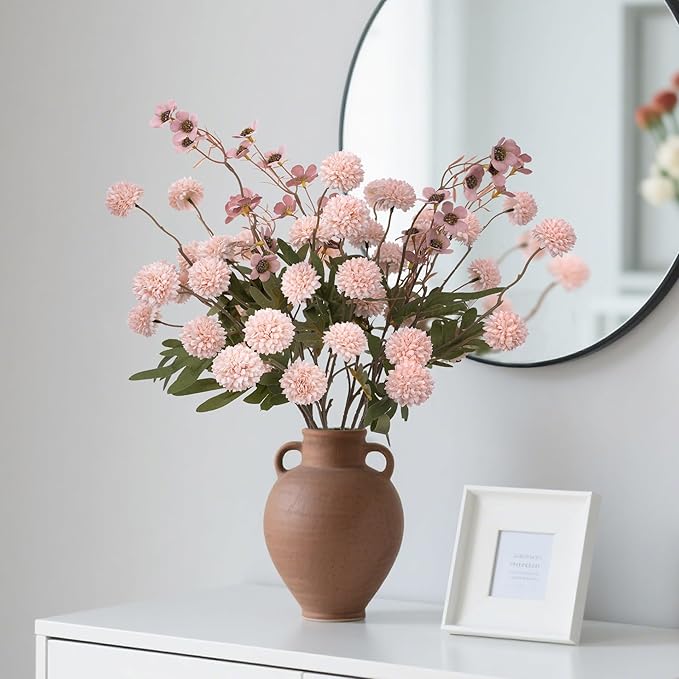 8PCS Pink Fake Flowers Artificial Chrysanthemum Faux Mums Matching 2PCS Rose Red Daisy Faux Flowers for Vase Fall Long Stems Flower Silk Flower for Home Decor Wedding Decor (20.5In,No Vase)