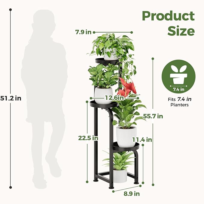 Bamworld Tall Plant Stand Indoor Outdoor, Corner Metal Flower Pot Stands for Multiple Plants, 3 Tier Heavy Duty Plant Shelf for Patio Garden Balcony Living Room Bedroom