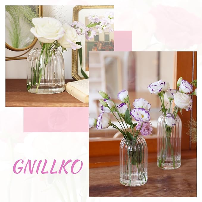 Bud Vases in Bulk Set of 6, Glass Small Vases for Flowers, Modern Cylinder Ribbed Vases for Wedding Centerpiece, Living Room Decorative, Home Decor