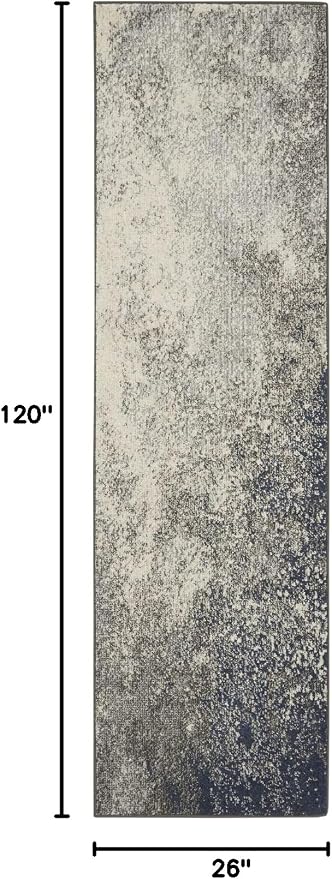 Nourison Home Passion Charcoal/Ivory 2'2" x 10' Area-Rug, Modern, Abstract, Easy-Cleaning, Non Shedding, Bed Room, Living Room, Dining Room, Kitchen, (10' Runner)