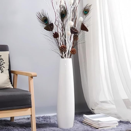 White Ceramic Floor Vase 24 Inches Tall Flower Holder Decorative Large Vases for Table Centerpieces Shelf Home Decor Living Room Branches Sky-Dried Flower Arrangement Simple Decorative