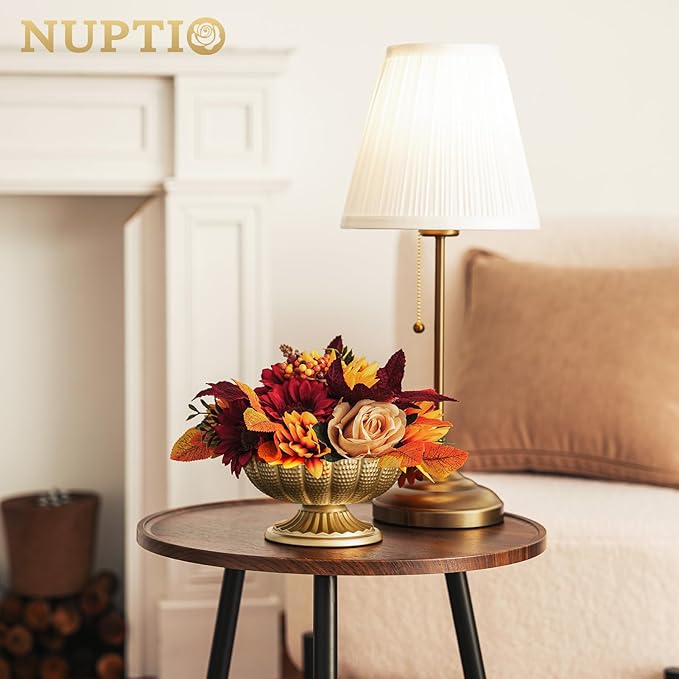 NUPTIO Small Gold Vases for Centerpieces: Brass Compote Vases for Flowers - Metal Pedestal Bowl Decor for Wedding Table Home Set of 2