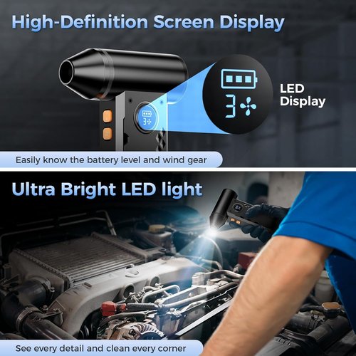 Compressed Air Duster - 150,000 RPM Electric Air Blower with LED Display & 4 Adjustable Gears | Cordless & Rechargeable for Electronics, Home & Car