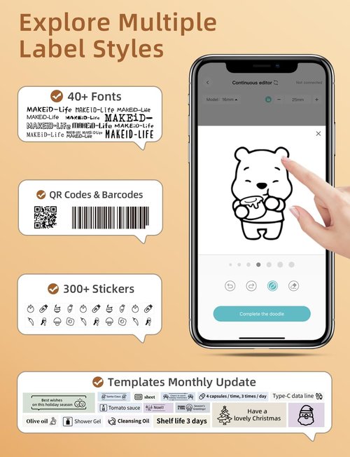 Makeid Label Maker - S1 Pro Bluetooth LCD Display Labeler | Quick Print Inkless Magnetic Printer for Home & Office Organization