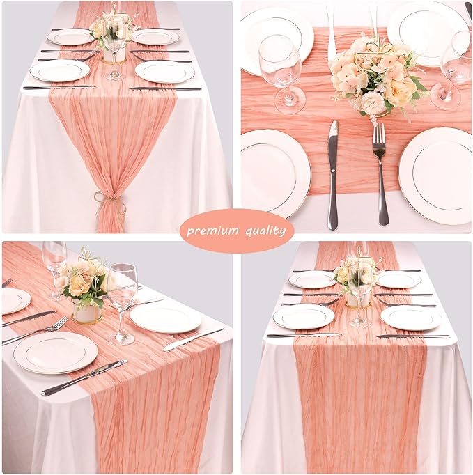 12 Pack 13Ft Cheesecloth Table Runner 35x157 Inch Boho Gauze Table Runner Cheese Cloth Long Table Runners Rustic Table Runners for Wedding Bridal Shower Birthday Party Table Decor (Peach Coral)