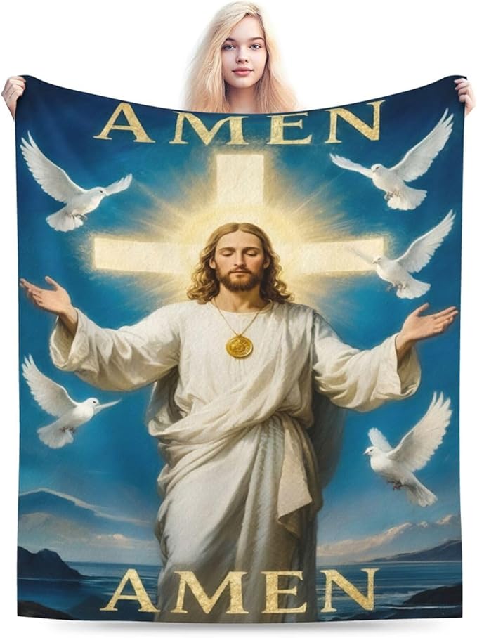 Jesus Blanket Christian Throw Blanket God Faith Religious Soft Cozy Fleece Fuzzy Stuffed Plush Flannel Gifts for Girls Women Boys Kids Adults 50"X60"