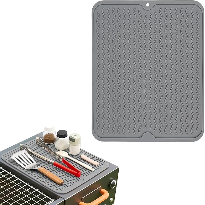 Geban Grill Accessories, 14x11 Inch Silicone Heat Resistant Mat, BBQ Tool Rest Pad for Blackstone Griddle Side Shelf, Weber, Traeger, Outdoor Kitchen Countertop Protector (Grey)