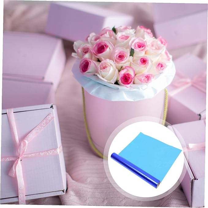 NOLITOY Colored Cellophane Wrap Roll for Flower Wrapping and Packaging Cut Transparent Packing Film for Bouquets Baskets and Craft Decoration Blue Tone