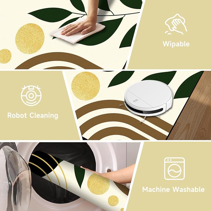 Modern Abstract Rug Geometric Area Rug Boho Green Leaf Floor Mat Soft Washable Carpet for Bedroom Living Room Kitchen Nursery Playroom Home Decor 4'x6'