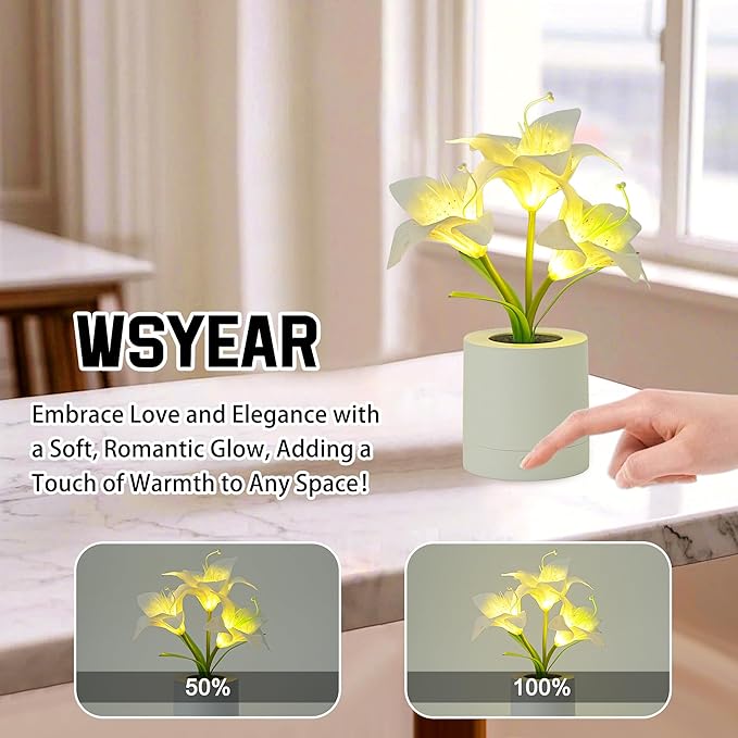 WSYEAR Christmas Birthday Gifts for Women-Fake White Lily Artificial Flower Lamp Night Light for Wedding Party Decor Home Hotel Office Garden Craft Art Decor