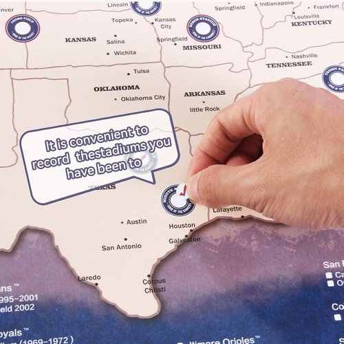 Baseball Stadium Map | Includes Stickers & Two-Sided Nylon Buckles | 17" x 28" (Purple-Blue)