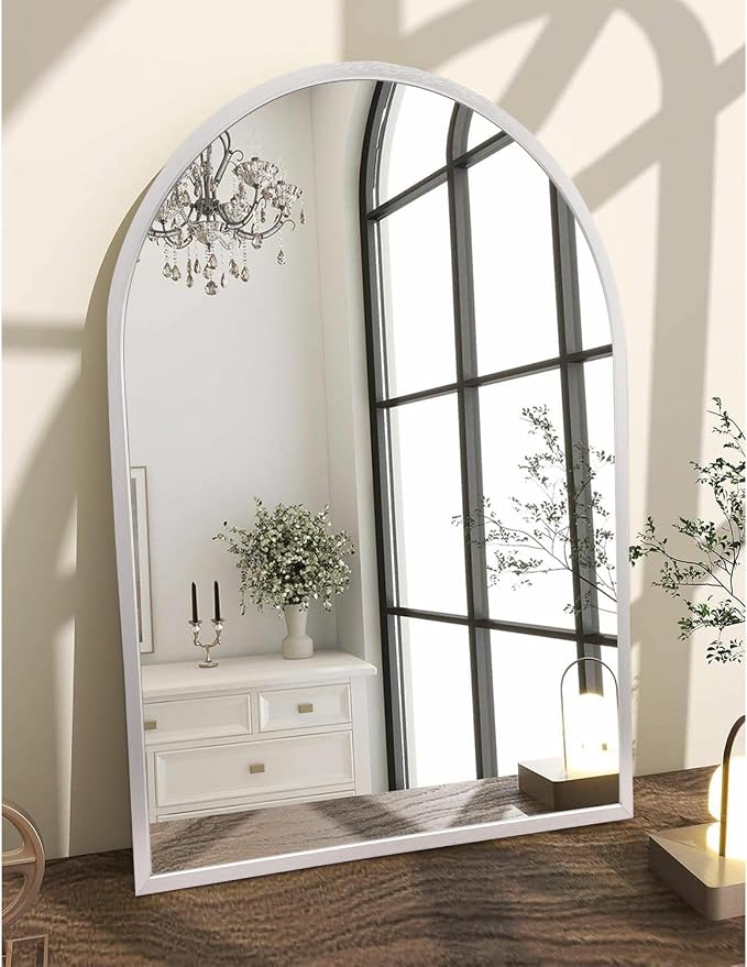 Arched Bathroom Mirror, 28"x20" Arch Metal Framed Mirror for Wall, Decor Vanity Mirror for Living Room Bedroom Entryway Silver
