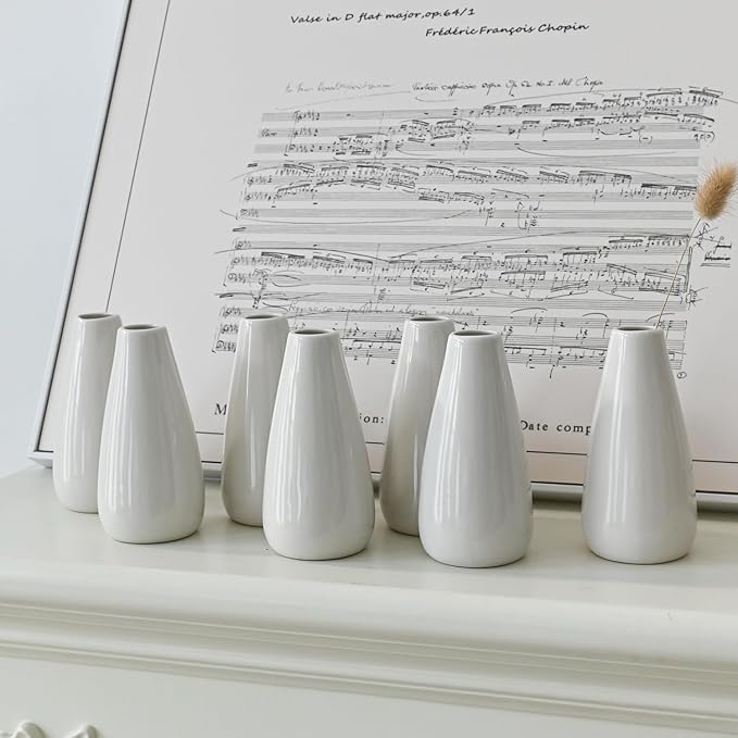 Modern White Ceramic Vase Set of 8 for Living Room Bedroom 5.1'' Minimalist Fresh Flower Vases for Home Decor Office Fireplace Centerpieces Nordic Style Gift for Fake Plant 8 Pack