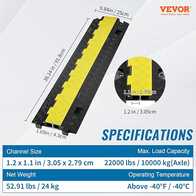 VEVOR 5 PCs TPU Cable Protector Ramp - Heavy Duty 2-Channel Speed Bumps for Road, Odor-Free Eco-Friendly TPU with TPR Cover, for Driveway, Hose, Floor Cord Cover, 22,000 lbs/Axle Capacity