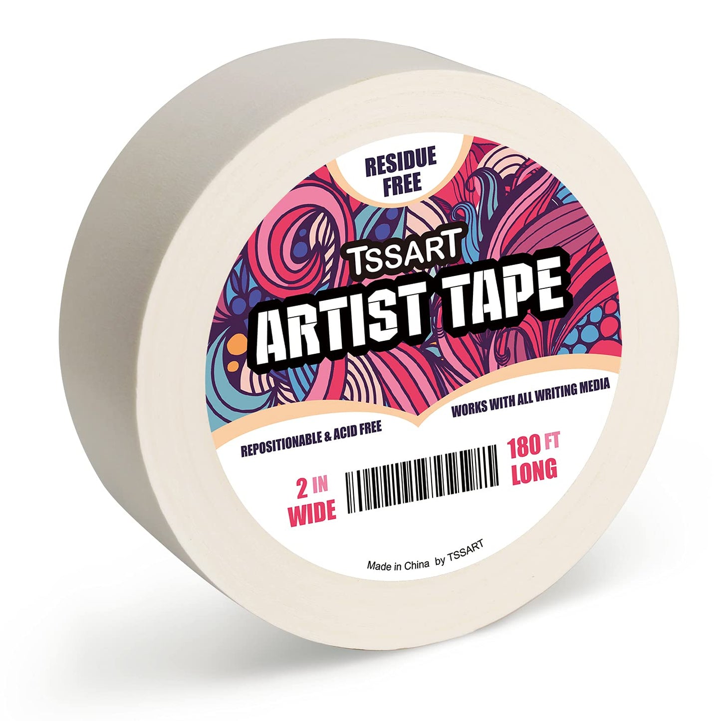 Skiennix White Artist Tape - Acid-Free Masking Tape for Watercolor Painting - 2 Inch Wide, 180FT Long