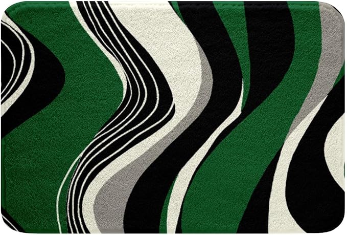 Feelyou Green and Gray Black White Bath Rugs Modern Abstract Geometric Bathroom Rugs Kids Boys Girls Teens Stripe Line Pattern Decor Bath Mats for Bathroom 16"x24" Bathroom Accessories