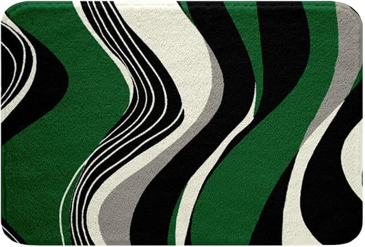 Feelyou Green and Gray Black White Bath Rugs Modern Abstract Geometric Bathroom Rugs Kids Boys Girls Teens Stripe Line Pattern Decor Bath Mats for Bathroom 20"x32" Bathroom Accessories
