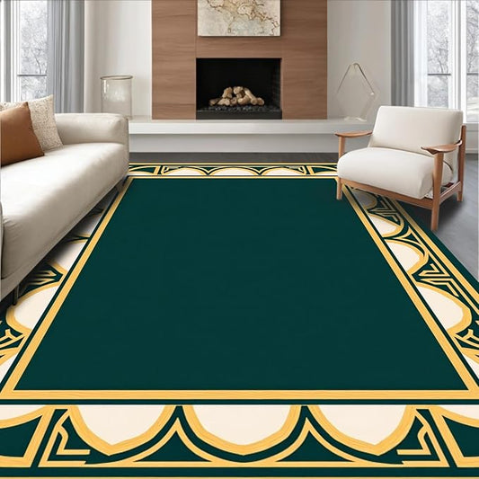 Flatwoven Area Rug 5x7 ft, Art Deco Inspired Interlocking Arch Design with Elegant Stylized Details, Non Slip, Stain Resistant, Washable High Traffic Area Rugs for Living Room, Bedroom Decor
