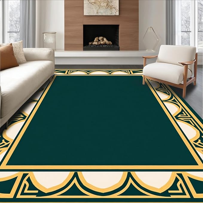 Flatwoven Area Rug 4x6 ft, Art Deco Inspired Interlocking Arch Design with Elegant Stylized Details, Non Slip, Stain Resistant, Washable High Traffic Area Rugs for Living Room, Bedroom Decor