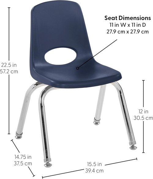 FDP 12" School Stack Chair - Stacking Student Seat with Chromed Steel Legs | Navy (6-Pack)