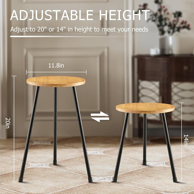 KINNARY Tall Plant Stand, Mid Century Wood Indoor Plant Stand Plant Table for Flower Pots, Metal Plant Holder, Modern Home Decor Small Round Side End Table (11.8"x20")