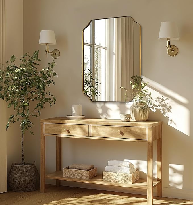 ANDY STAR Brushed Gold Mirror, 24"x32" Bathroom Vanity Mirror, Unique Rectangular Bathroom Mirror with Stainless Steel Metal Framed, Wall Mounted Decorative Mirror (Horizontal/Vertical)