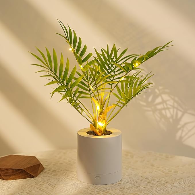 WSYEAR Artificial Lighted Areca Palm Tree Lamp Night Light for Womens Christmas Birthday Gifts, DIY Bonsai Decor, Perfect Ideal for Ambiance Wedding Party Bedroom Bar Coffee Shop Decor Light