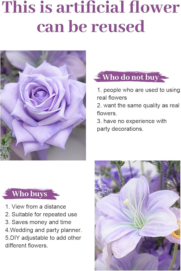 2pcs Purple Free Standing Flowers Ball Bouquet Artificial Rose Arrangements Balls for Wedding Centerpieces Tables Chair Aisle Runner Flowers Decorations