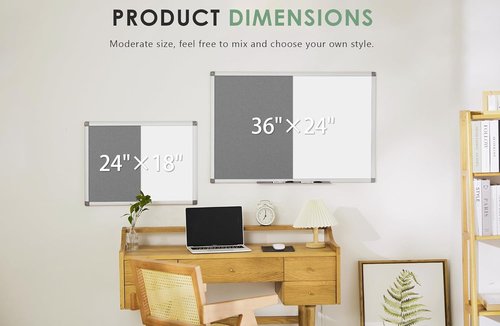 Combination Magnetic Whiteboard & Fabric Board - 36x24 Inches Dry Erase Bulletin Board for Home, School, Office