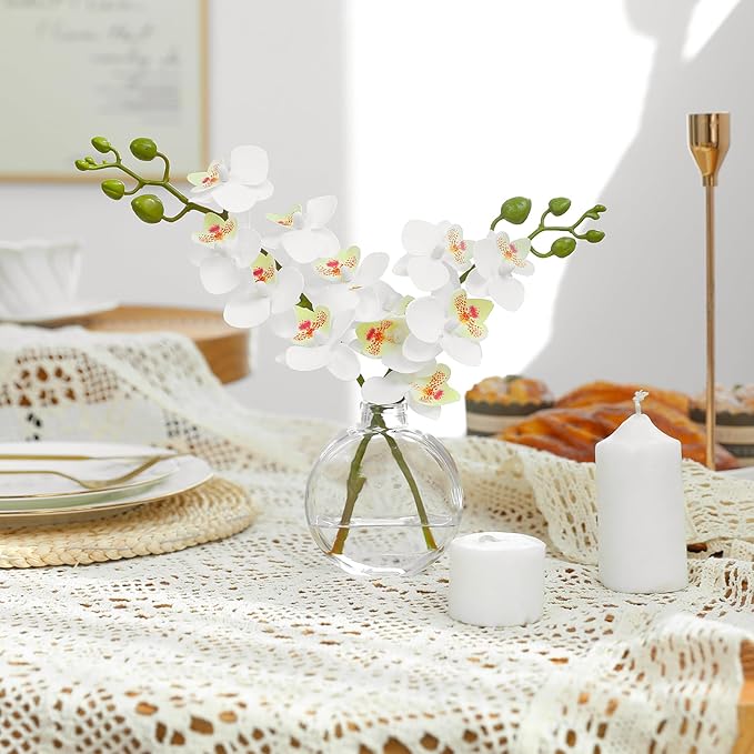 Artificial Orchid White Artificial Flower 10 in Small Fake Plant Table Shelf Decor Flower with Vase Fake Water
