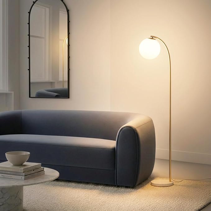 Brightech Luna Drop 75 in. Antique Brass Modern 1-Light LED Energy Efficient Floor Lamp with Frosted White Glass Globe Shade FL-LNDRP-BRS