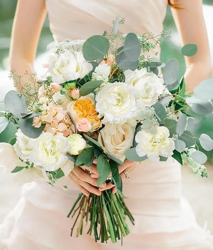 IPOPU White Peonies 6pcs White Artificial Ranunculus Flowers18Heads Faux Peonies 20.47" White Fake Flowers for Floral Arrangements Wedding Decorations for Home Decor Indoor