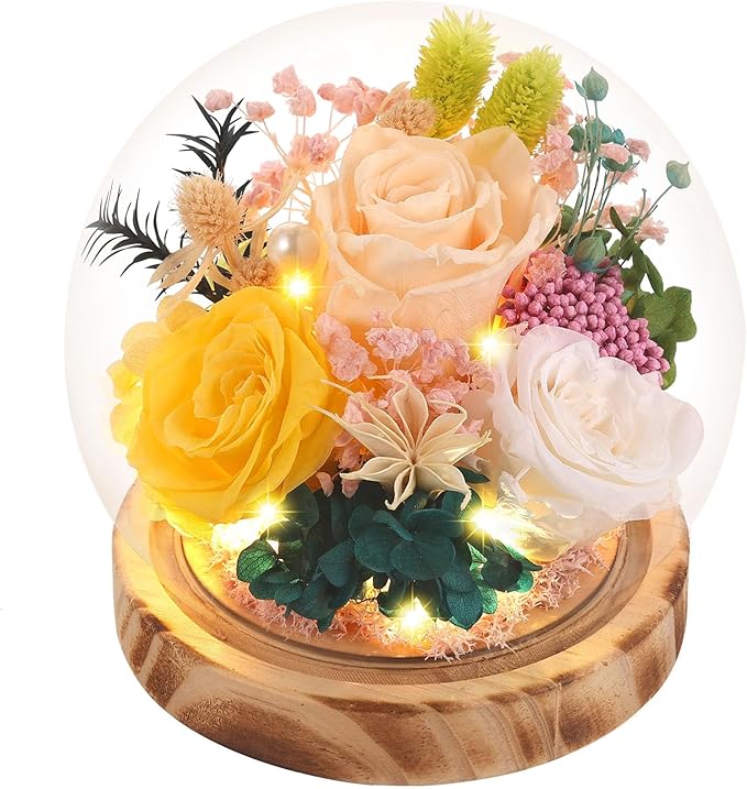 Eternal Rose Flowers, Unique Rose Preserved Flower Rose Gifts in Glass Dome for Women, Mom, Girlfriend,Home Decor Gifts for Birthday, Anniversary, Christmas, Wedding.