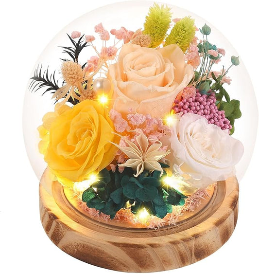 Eternal Rose Flowers, Unique Rose Preserved Flower Rose Gifts in Glass Dome for Women, Mom, Girlfriend,Home Decor Gifts for Birthday, Anniversary, Christmas, Wedding.