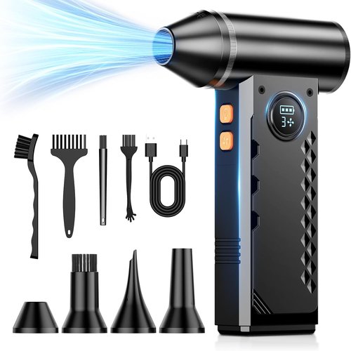Compressed Air Duster - 150,000 RPM Electric Air Blower with LED Display & 4 Adjustable Gears | Cordless & Rechargeable for Electronics, Home & Car