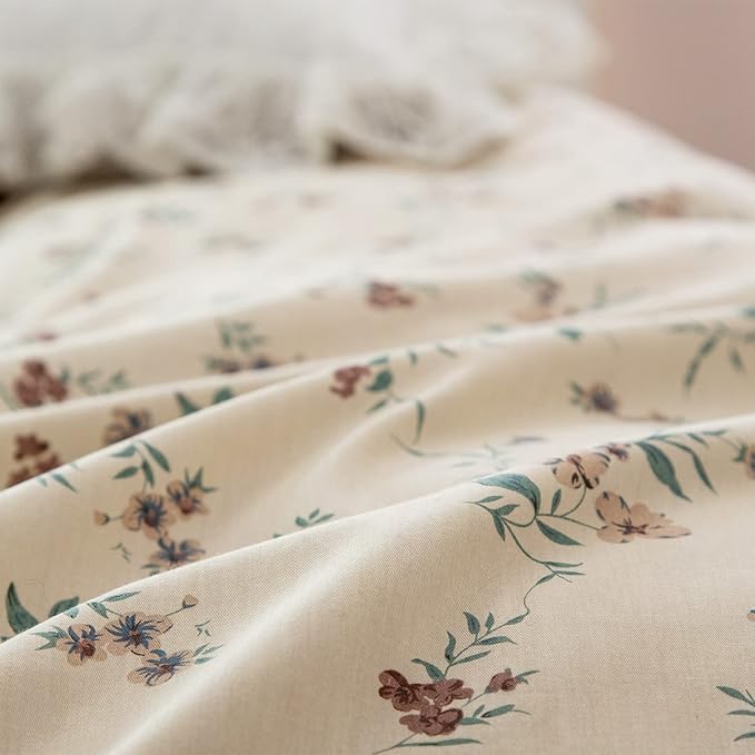 Floral Queen Comforter Set 3 Pieces Soft Chic Garden Style Floral Print Lightweight Vintage Botanical Flowers Comforter Set for All Seasons 1 Comforter and 2 Pillowcases