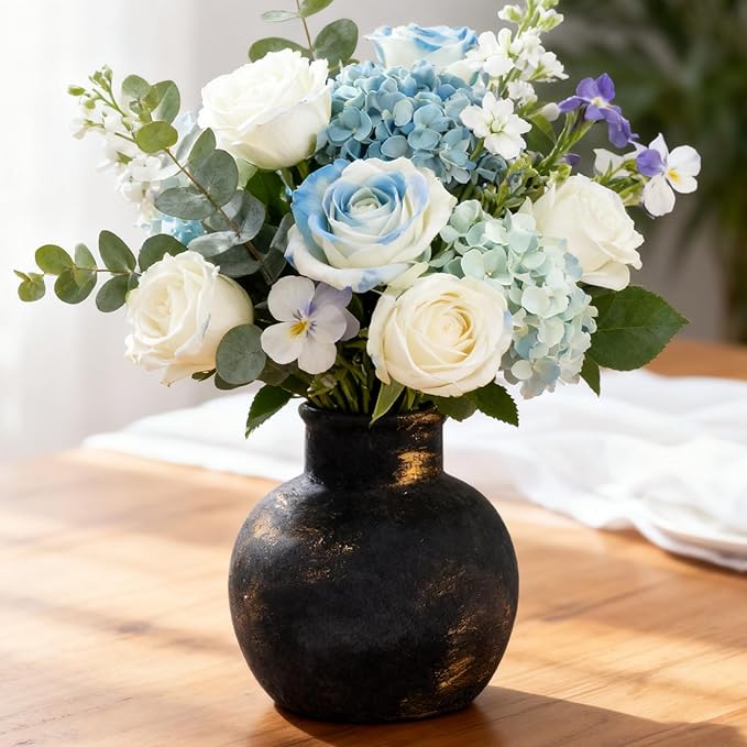 Ceramic Rustic Farmhouse Vase | 6 Inch Pottery Decorative Flower for Home Decor | Boho Vase | Terracotta for Table, Living Room, Bathroom Decoration, Shelf Decor, Mantel, Bronze
