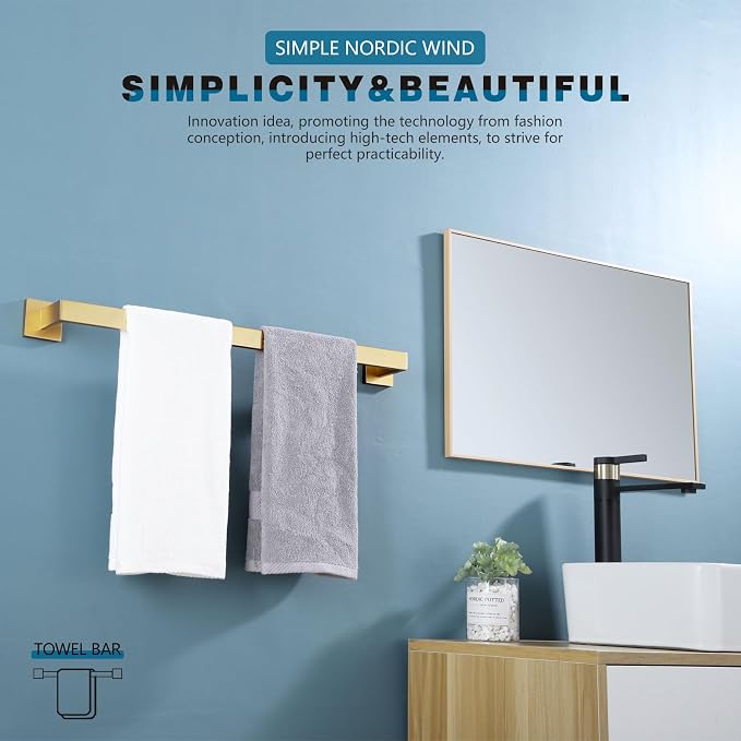 KOKOSIRI 20 Inch Towel Bar Bathroom Towel Bar Kitchen Dish Cloths Hanger Hand Towel Holder Stainless Steel Wall Mount, Brushed Gold, B4003BG-L20